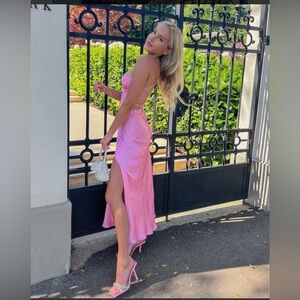 Zara Pink Satin Effect Bustier Midi Dress